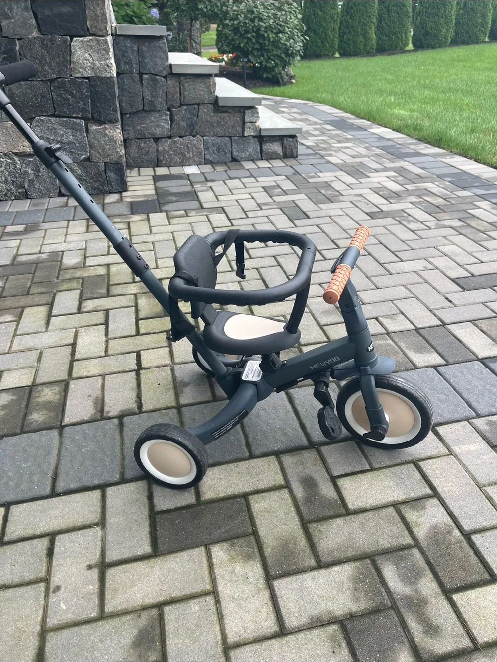 Kids Trike with Parental Push Handle - Gray and Tan